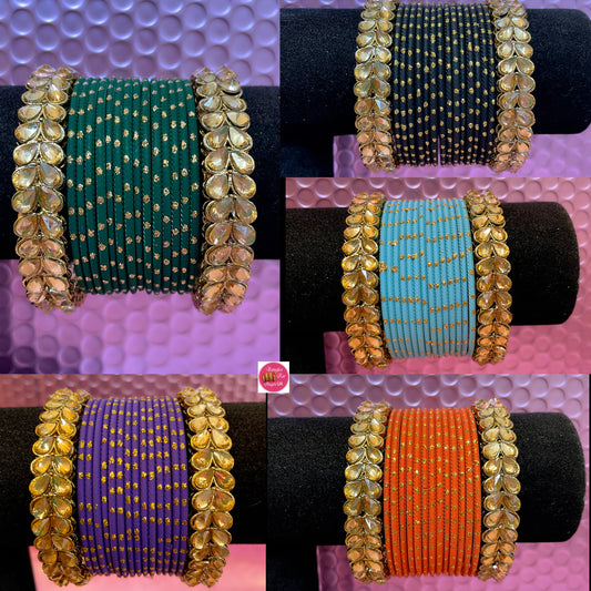 Kundan Metal Bangles Sets- Various Colours