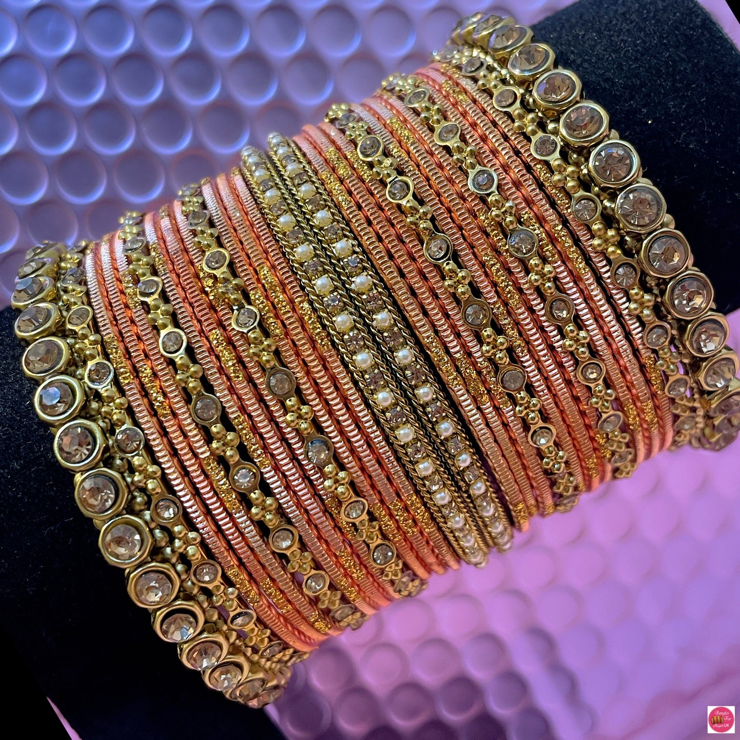 Gold Peach Metal Bangles Set