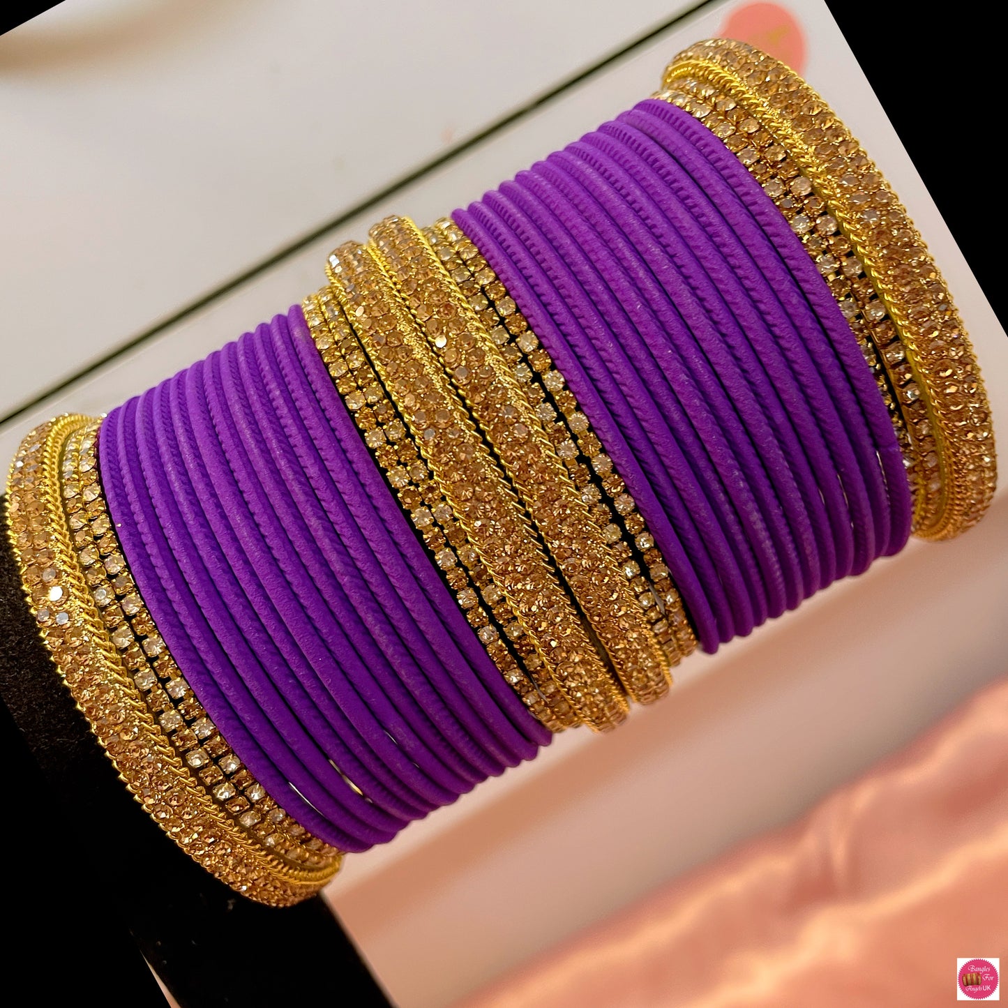 Gold Zirconia Metal Bangles Set- Cadbury Purple