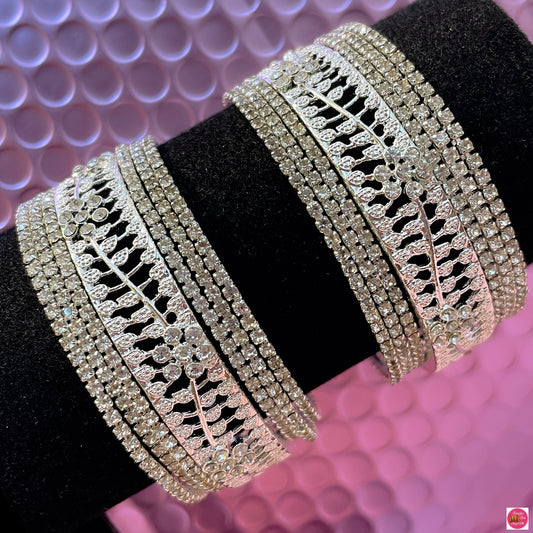 Silver Zirconia Metal Bangles Set- Size 2.2