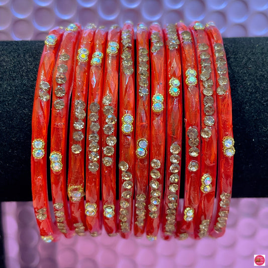 Orange Zirconia Glass Bangles- Size 2.4
