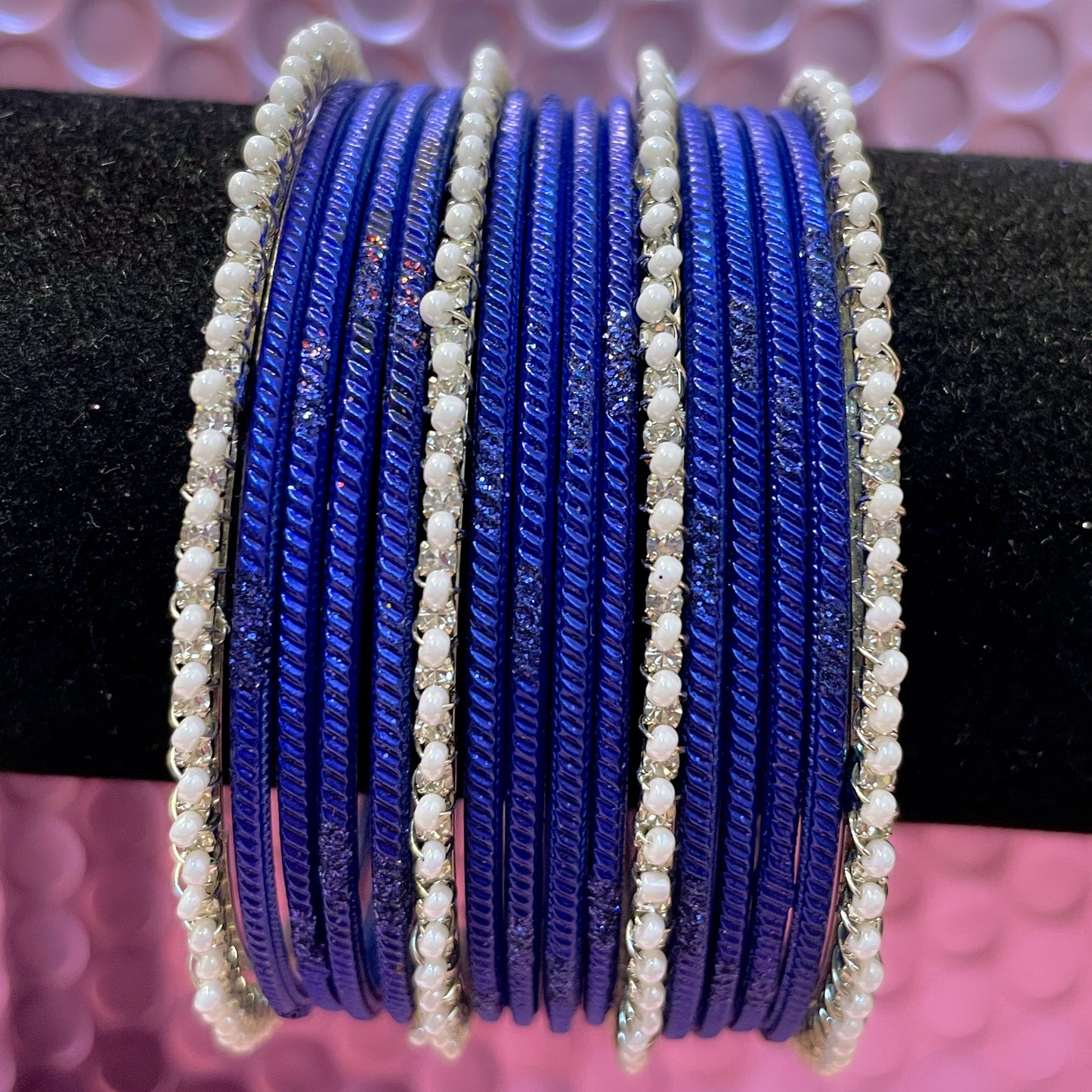 Silver Pearl Metal Bangles Sets- Various Colours