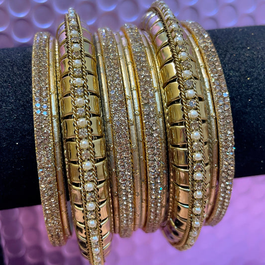 Gold Stone Metal Bangles Set