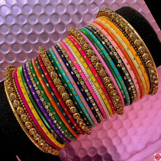 Multicoloured Metal Bangles Set- Size 2.2