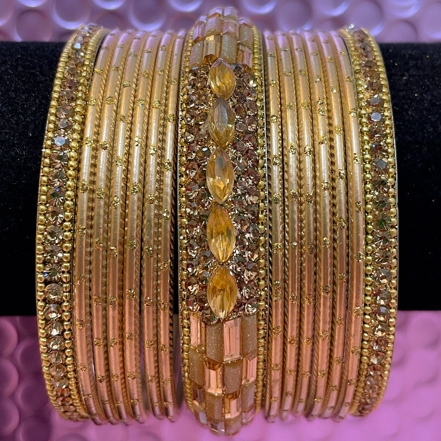 Gold Metal Bangles Sets Various Colours- Size 2.12