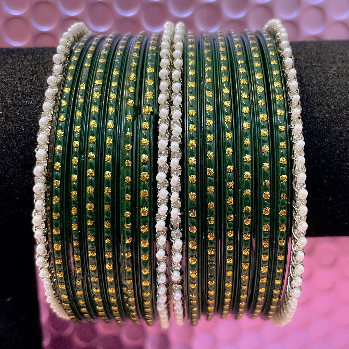 Pearl Glass Bangles Set- Size 2.12