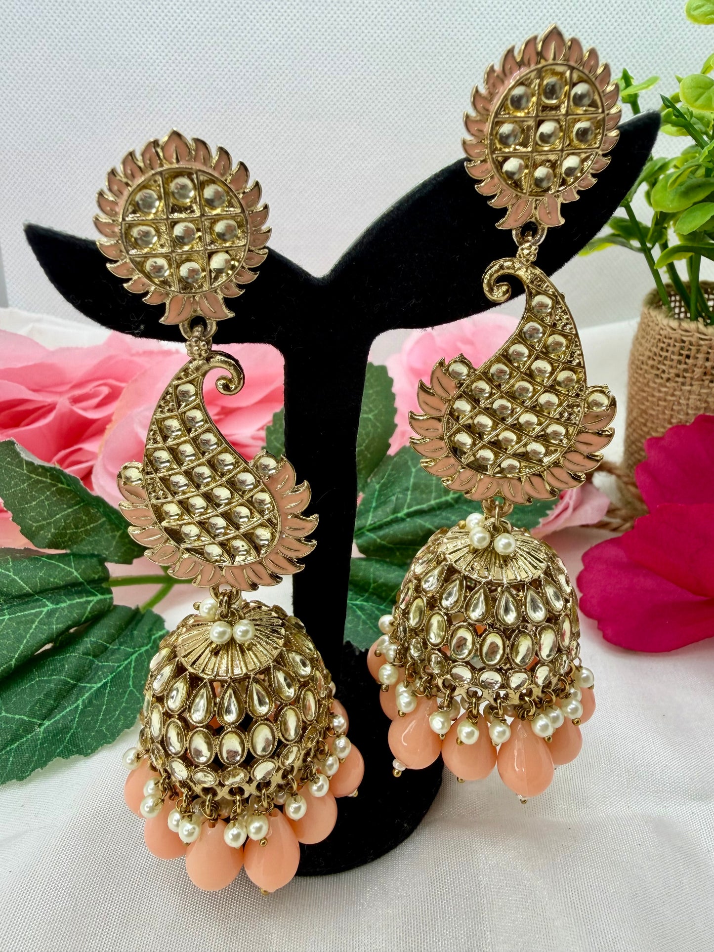Kundan Peachy Earings