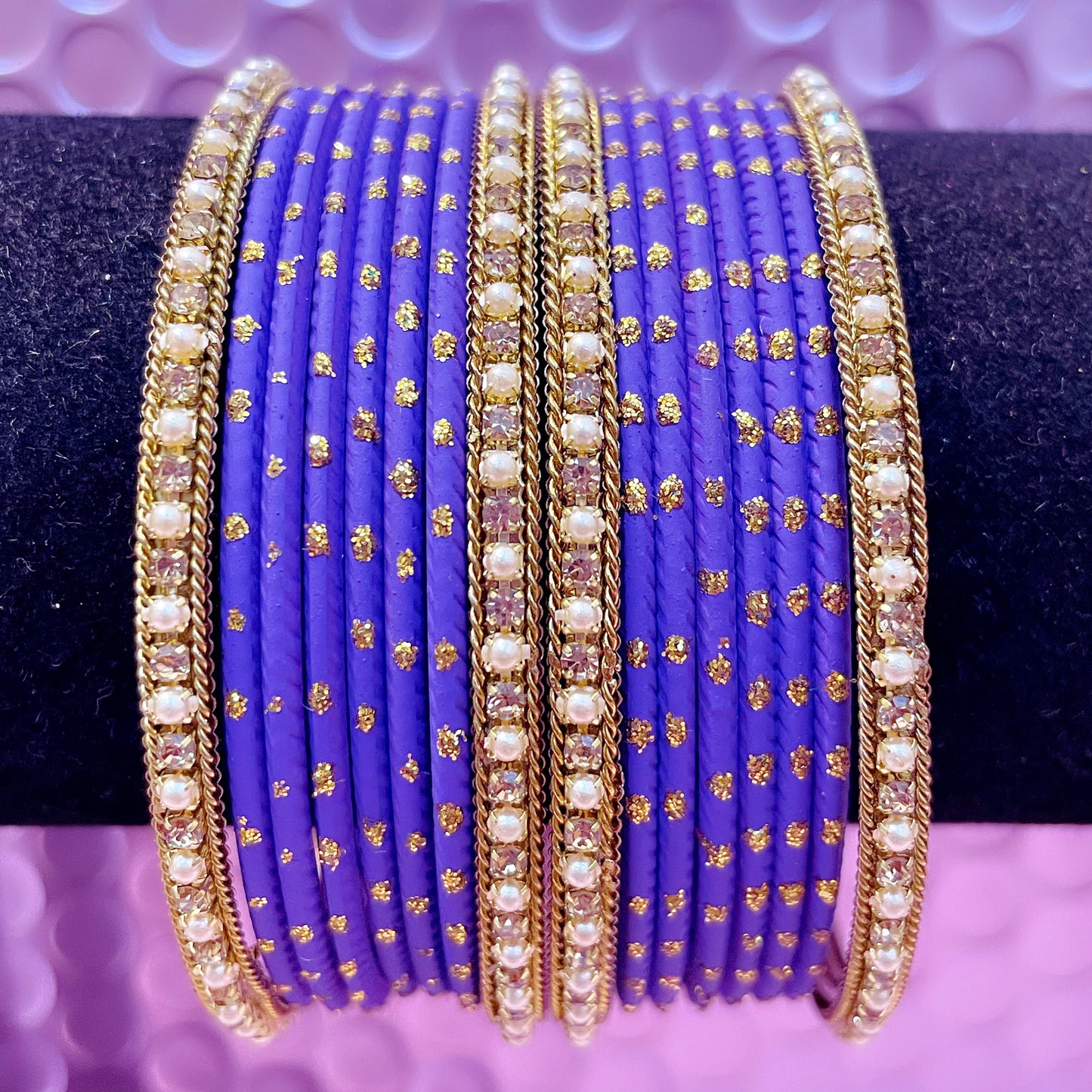 Gold Stone Metal Bangles Sets- Various Colours