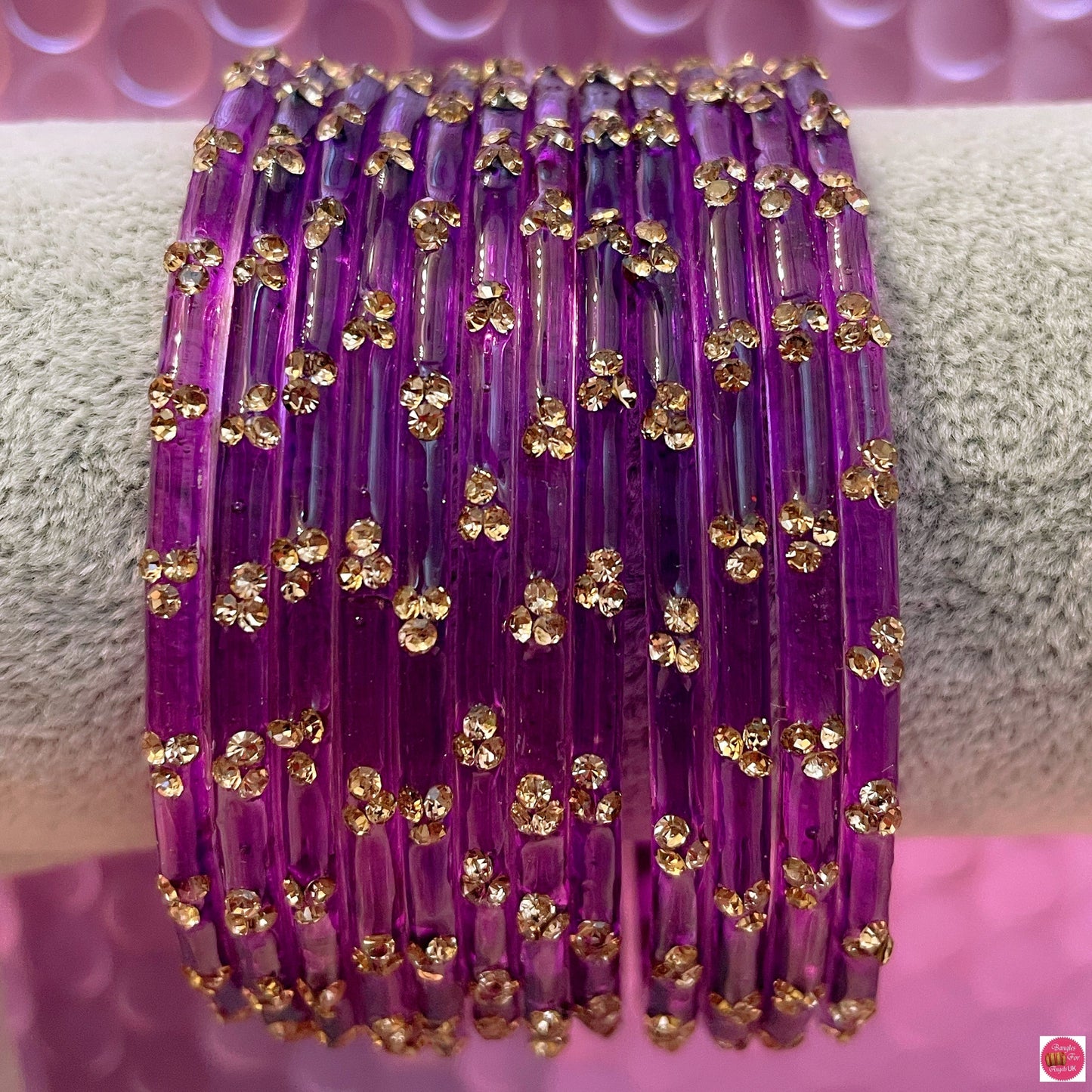 Plum Purple Zirconia Glass Bangles- Size 2.4