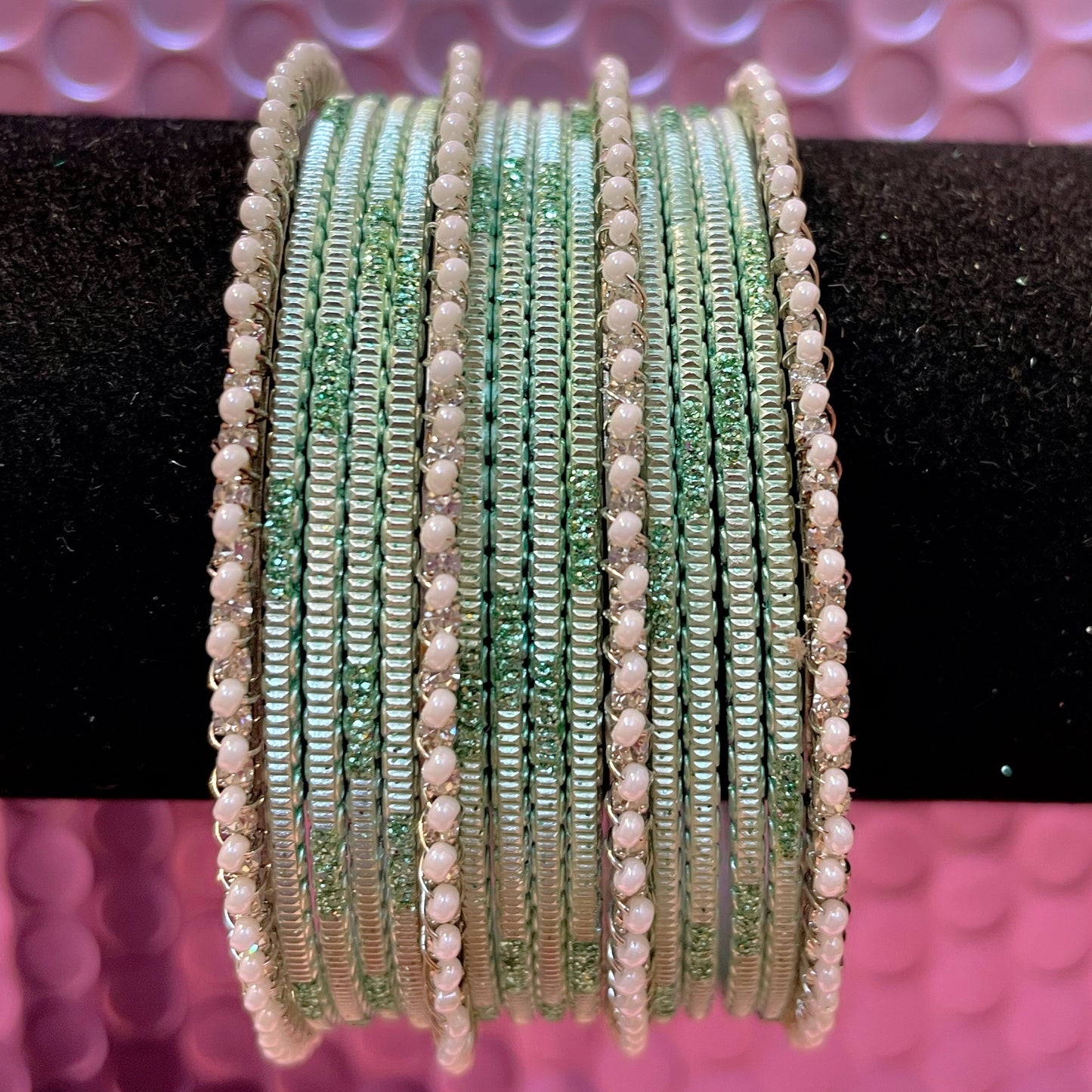 Silver Pearl Metal Bangles Sets- Various Colours