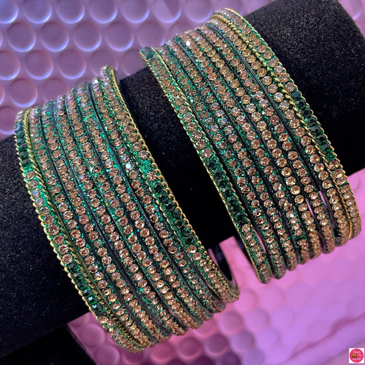 Green Zirconia Pure Glass Bangles Set- Size 2.6/2.8