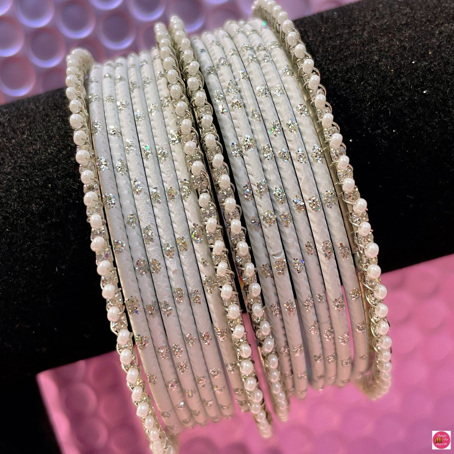 Silver Pearl White Metal Bangles Set