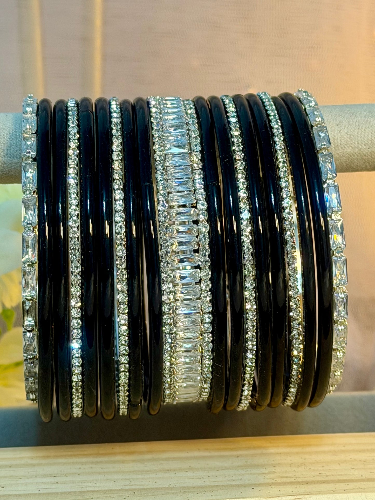 Silver Stone Glass Bangles Sets in various colors