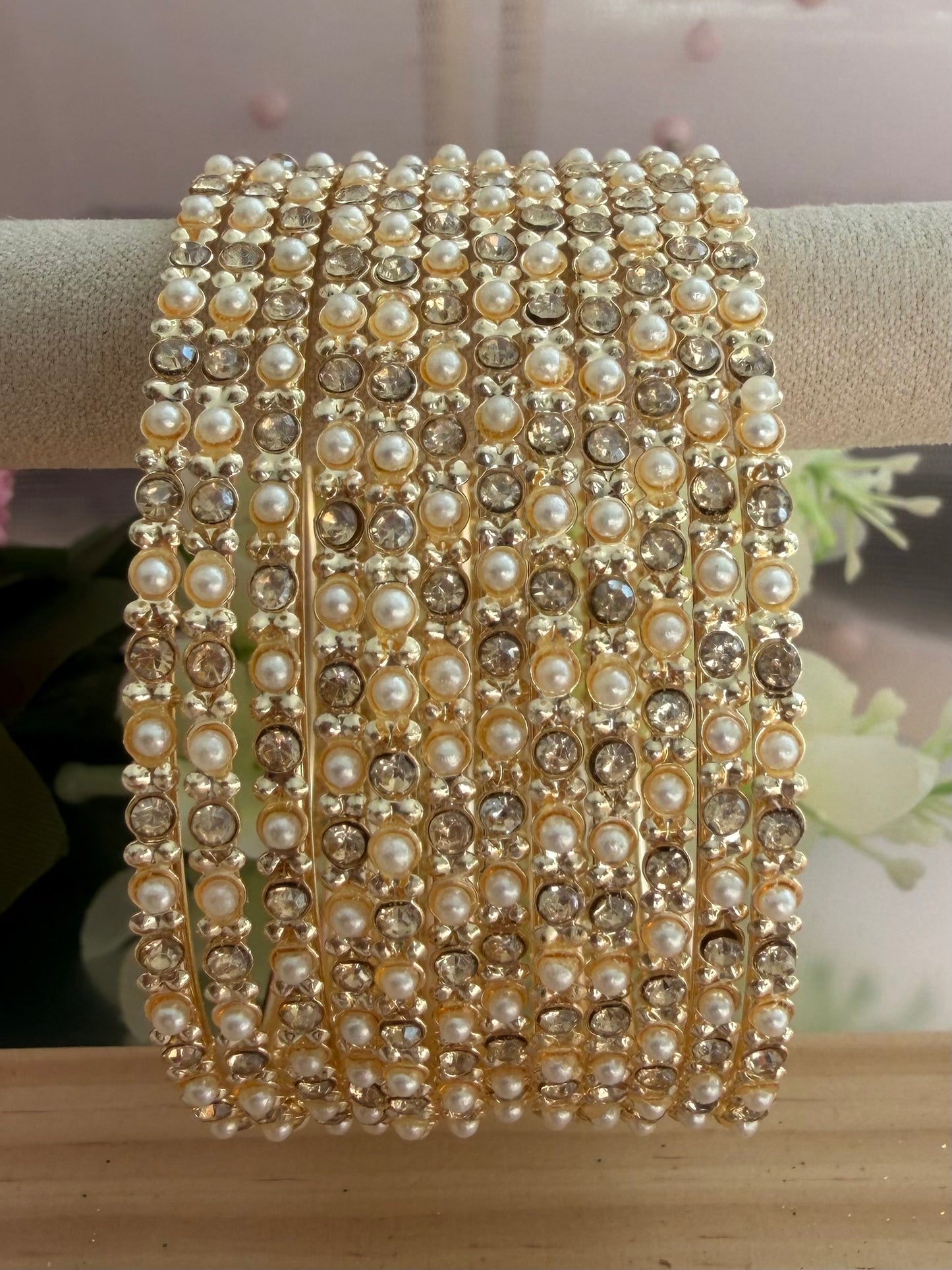 Gold Pearl Metal Bangles Set