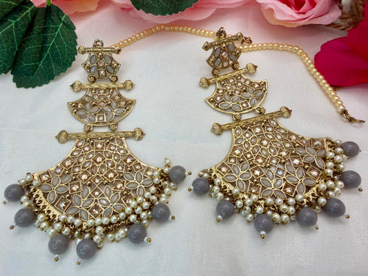 Kundan Grey Earings- Pearl Sahara