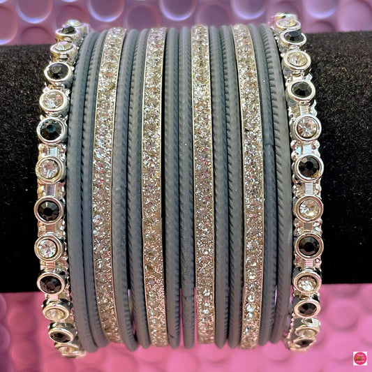Silver Grey Metal Bangles Set