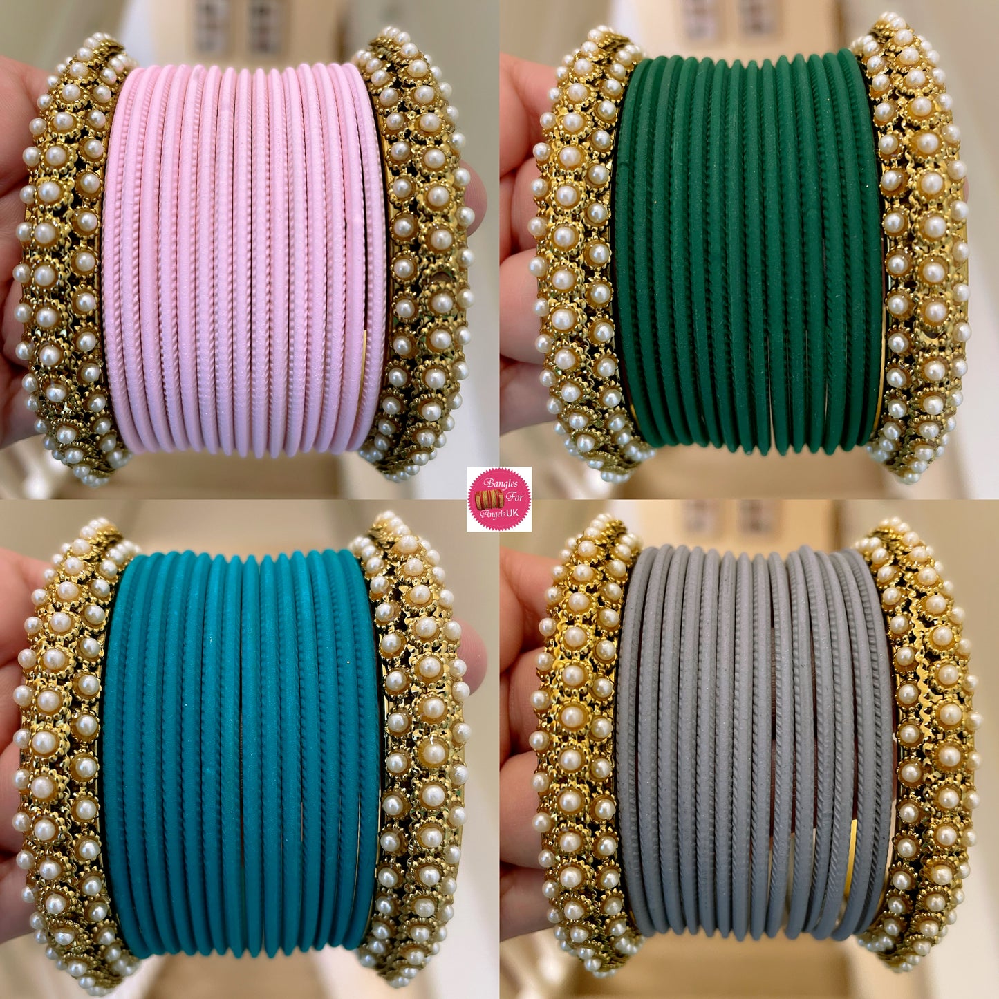 Pearl Metal Bangles Sets- Various Colours