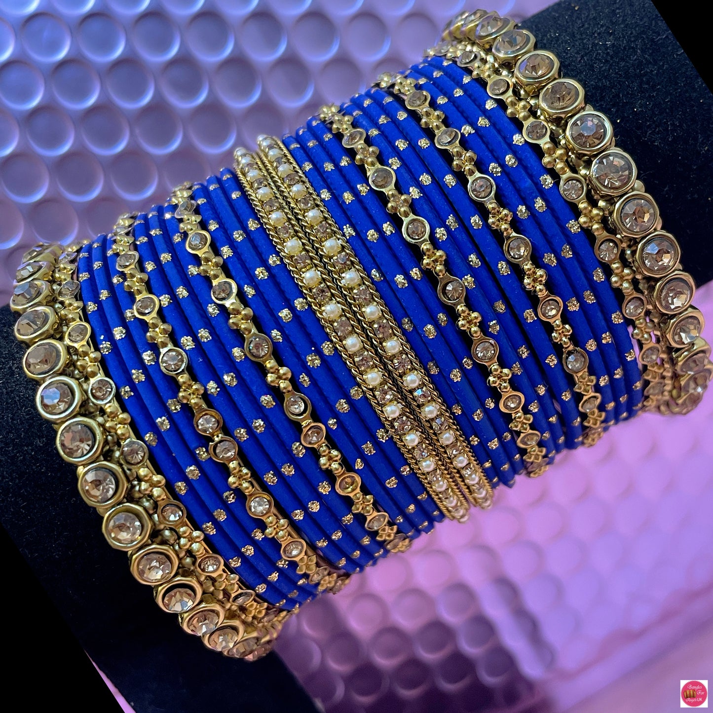 Gold Blue Metal Bangles Set