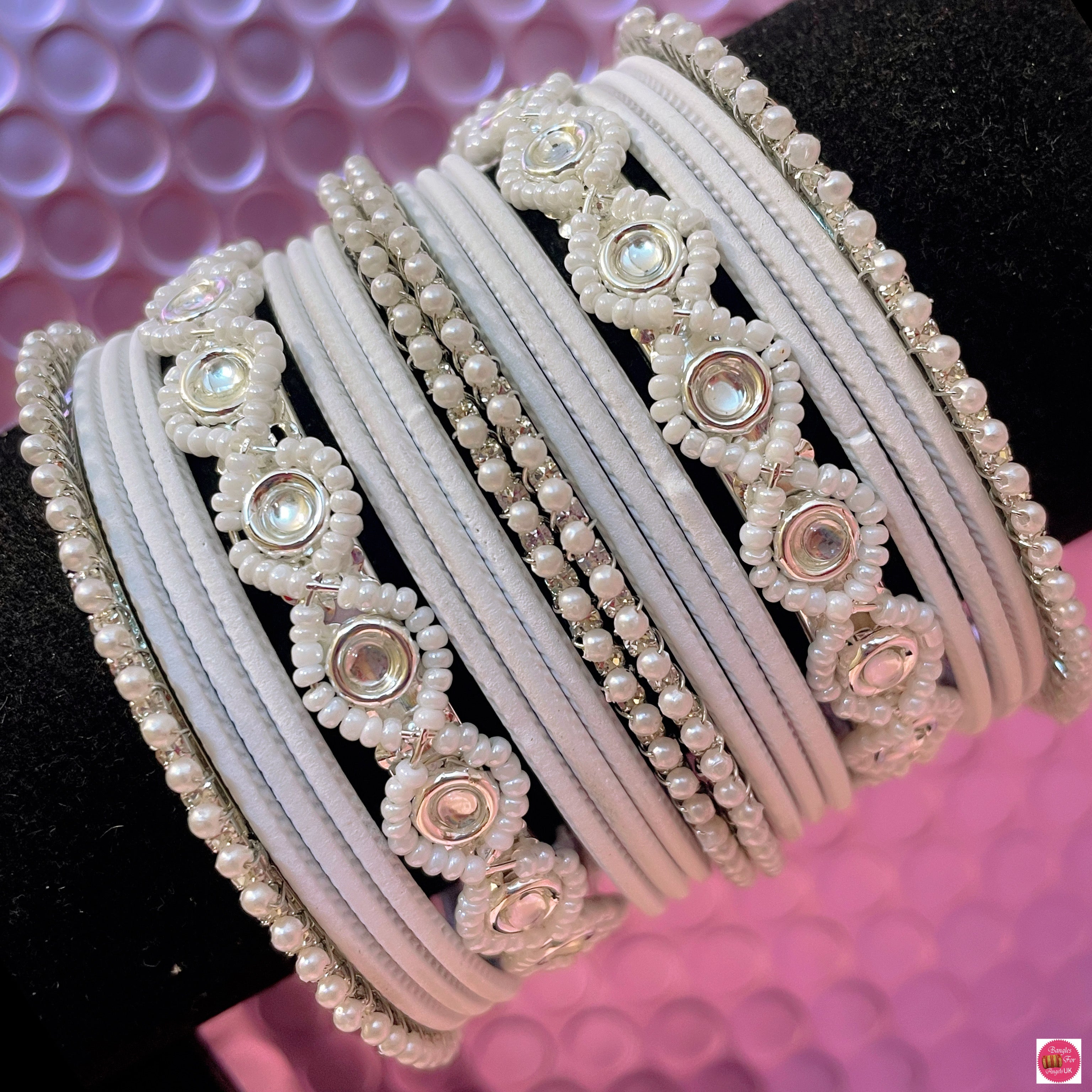 Silver & White Pearl Metal Bangles Set – Bangles For Angels UK