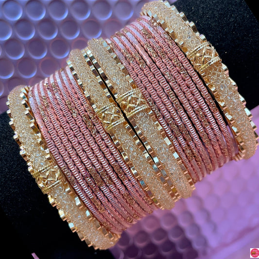 Gold Zirconia Metal Bangles Set- Tuscany Pink