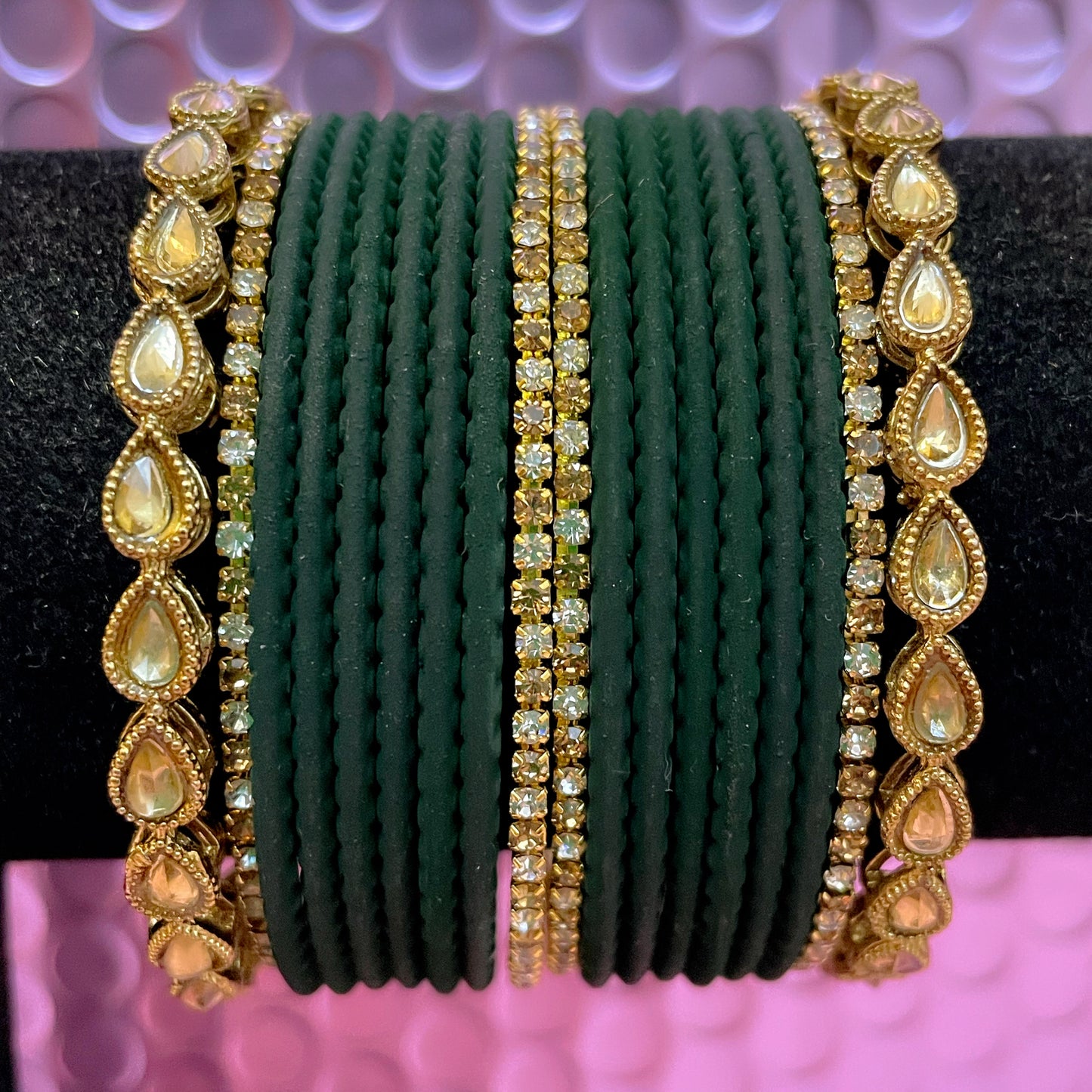 Kundan Zirconia Metal Bangles Set- Various Colours