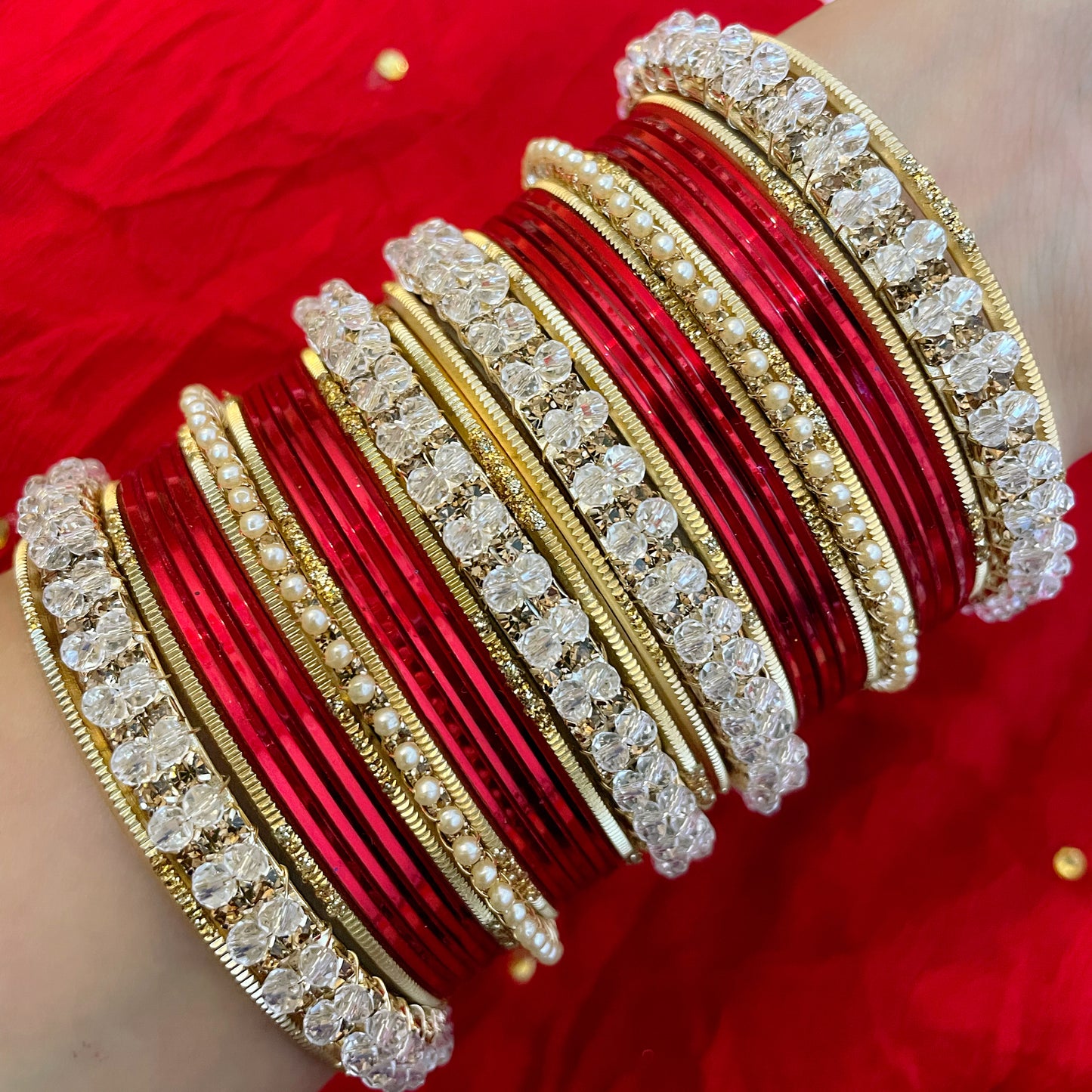 Gold Pearl Metal Bangles Sets- Various Colours