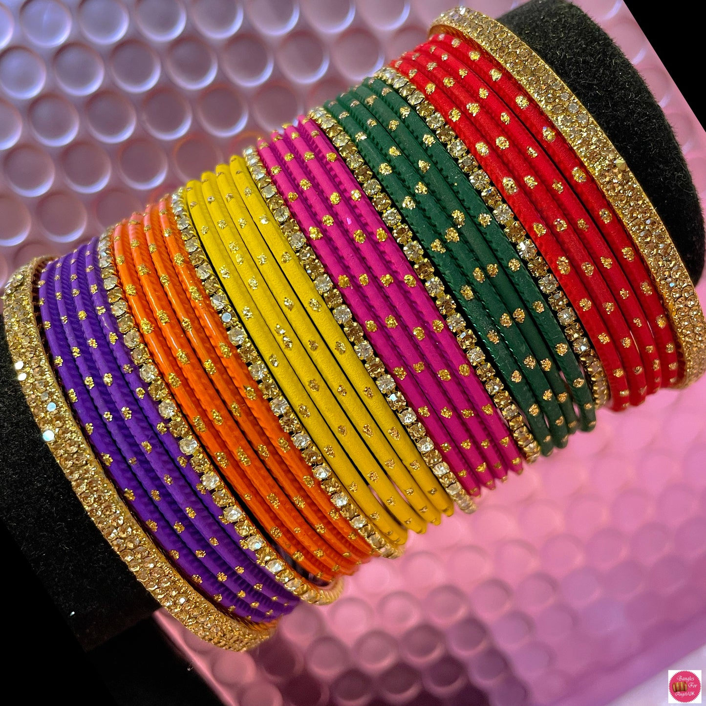 Multicoloured Gold Zirconia Metal Bangles Set