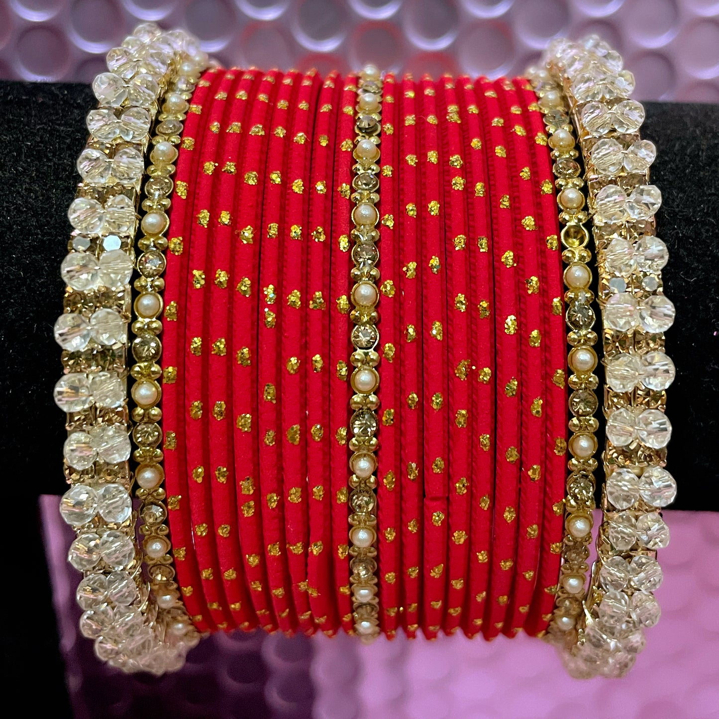 Gold Pearl Metal Bangles Sets Various Colours- Size 2.10