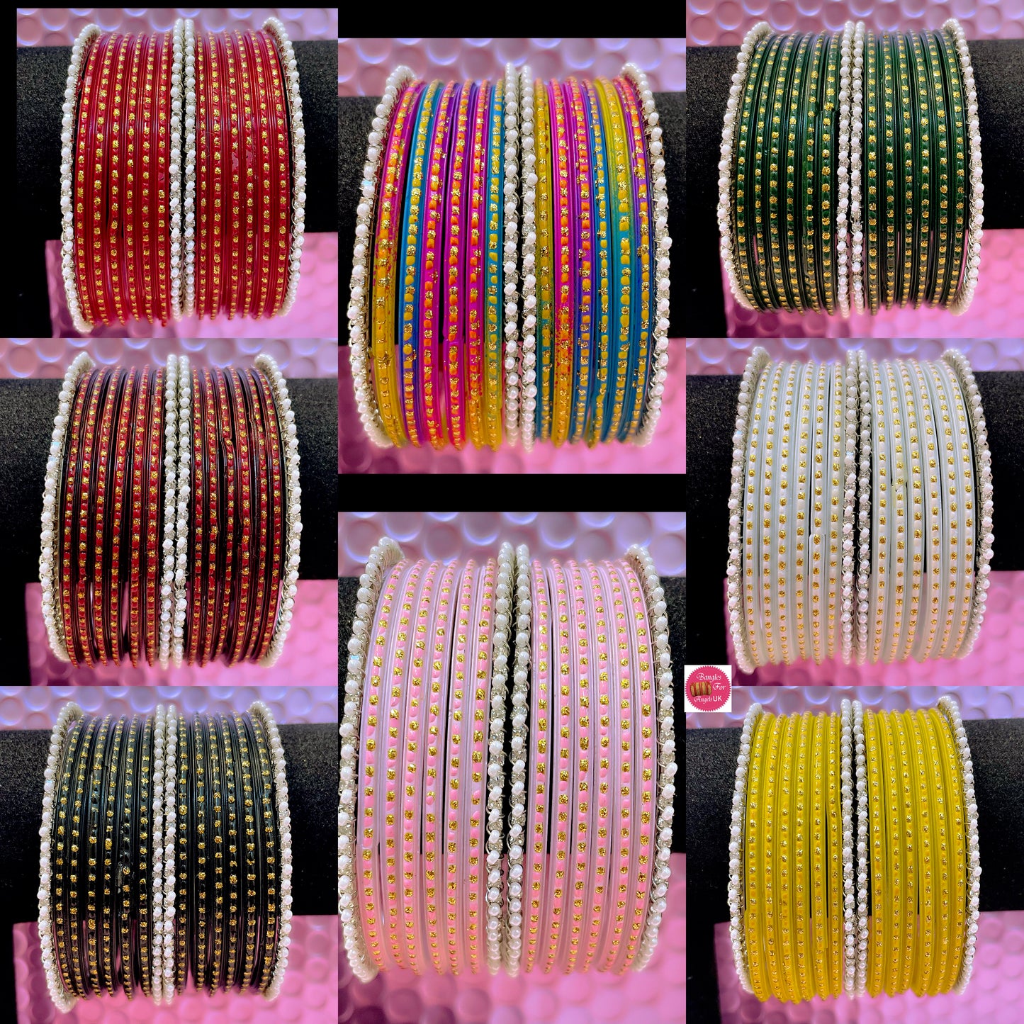 Pearl Glass Bangles Set- Size 2.12