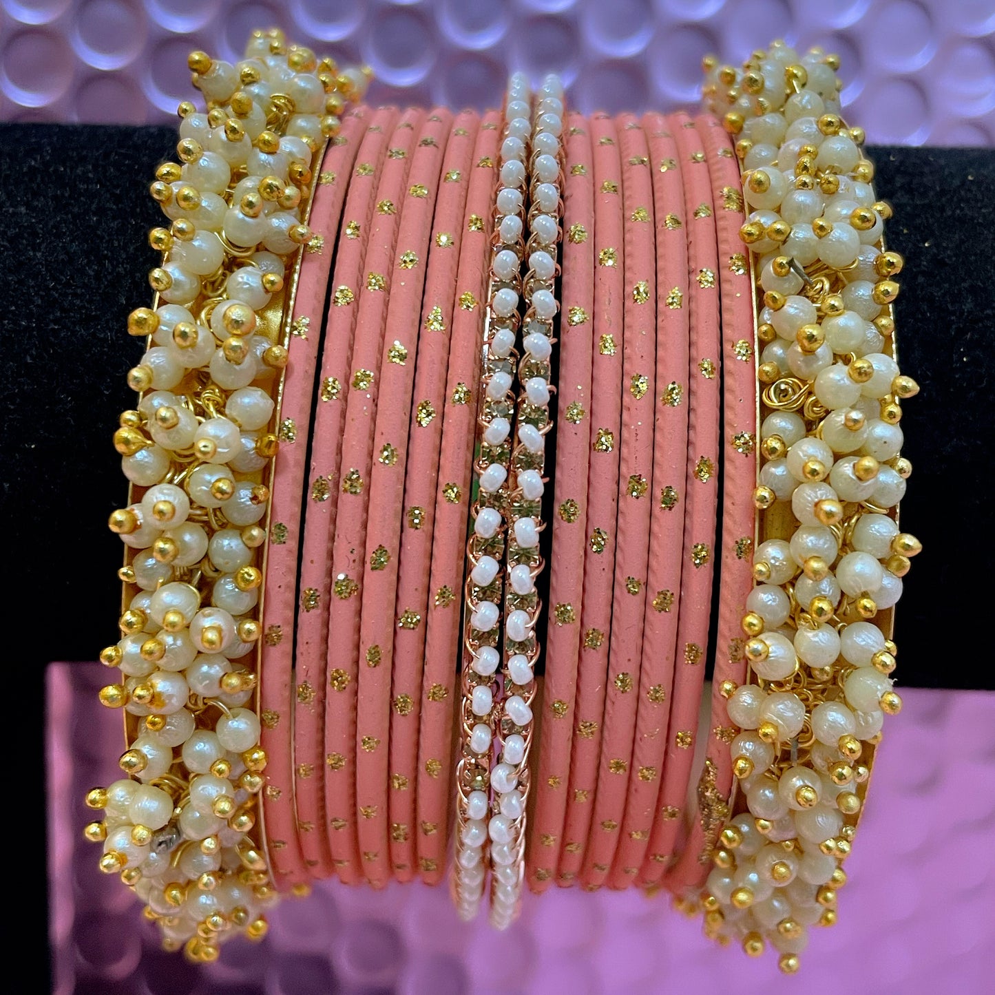 Pearl Metal Bangles Sets- Various Colours