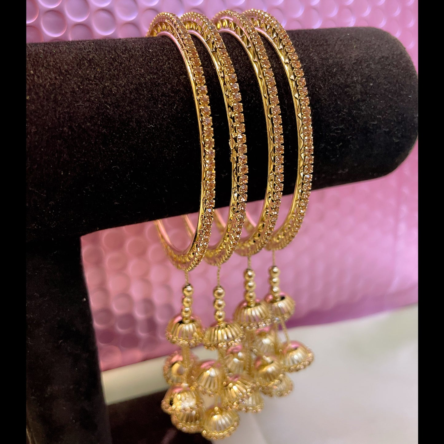 Gold Zirconia Hanging Metal Bangles Set