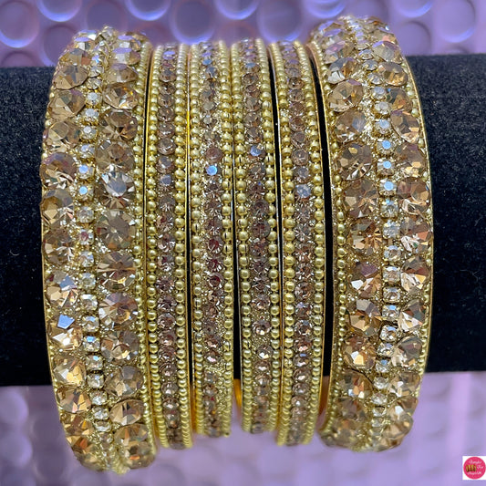 Gold Stone Metal Bangles Set- Size 2.4/2.6/2.8