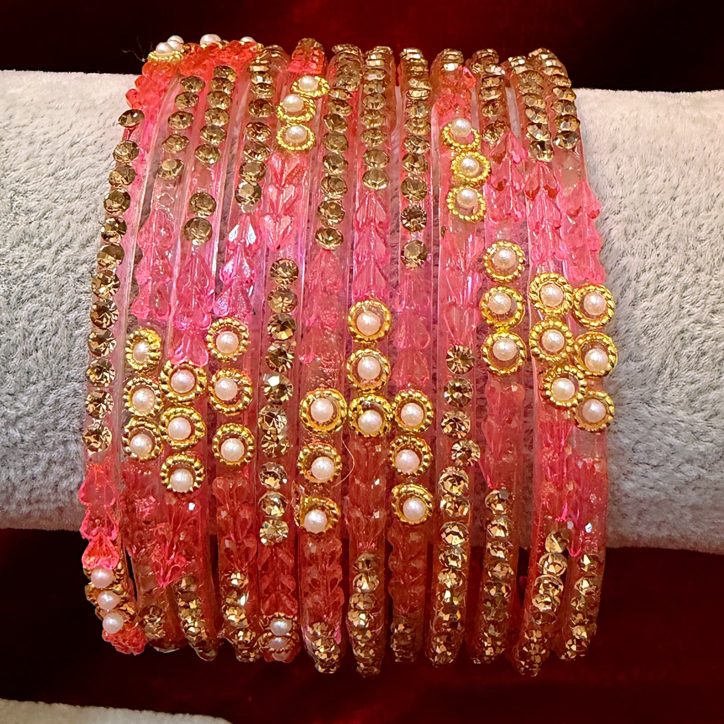 Pearl Zirconia Glass Bangles in various colors - Size 2.6