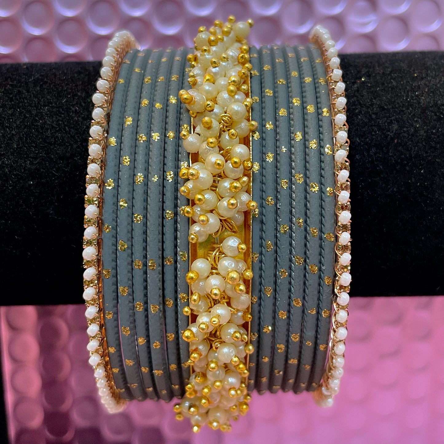 Pearl Metal Bangles Sets- Various Colours