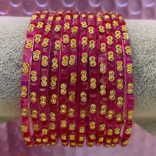Pink Stone Glass Bangles Set- Size 2.6/2.8