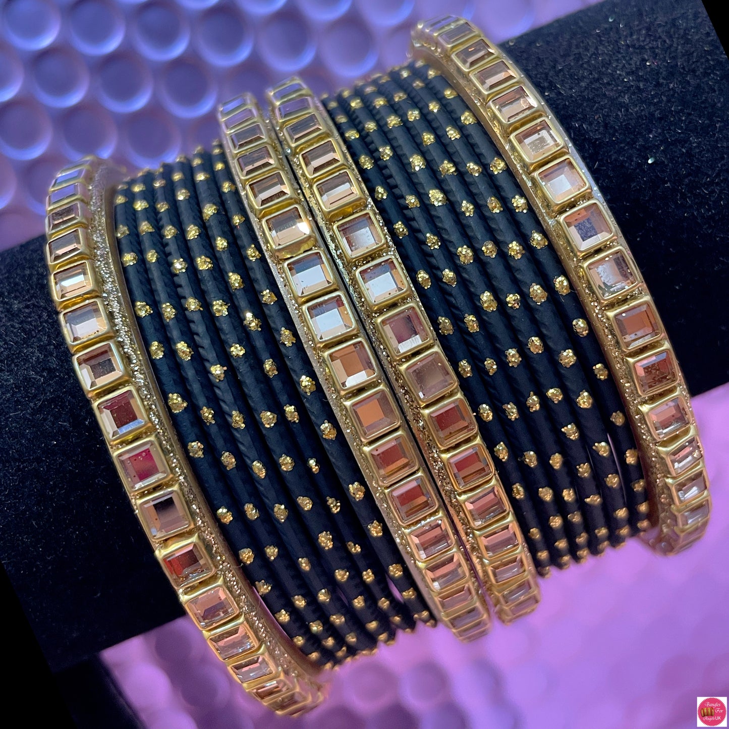 Kundan Metal Bangles Set- Various Colours