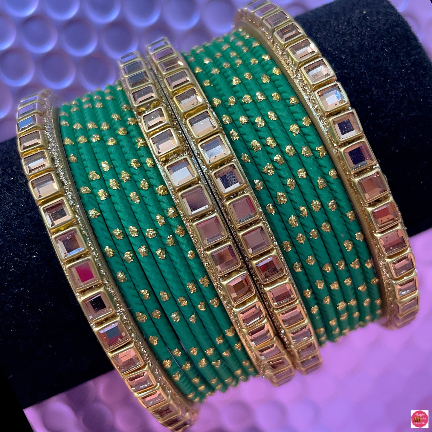 Kundan Metal Bangles Set- Various Colours