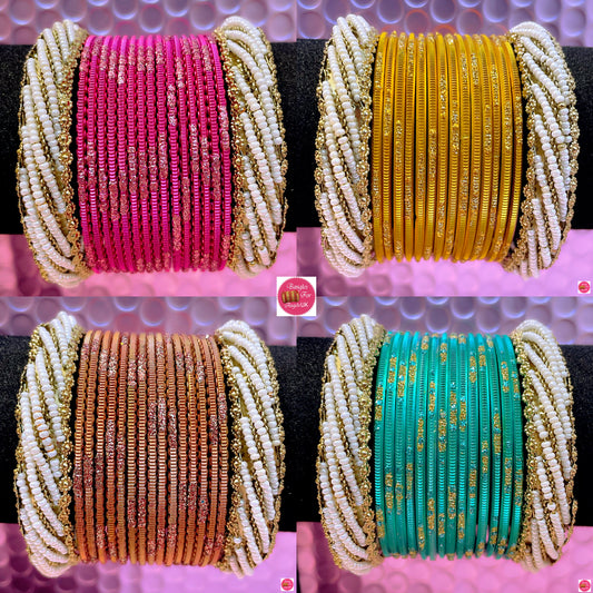 Pearl Metal Bangles Sets- Various Colours