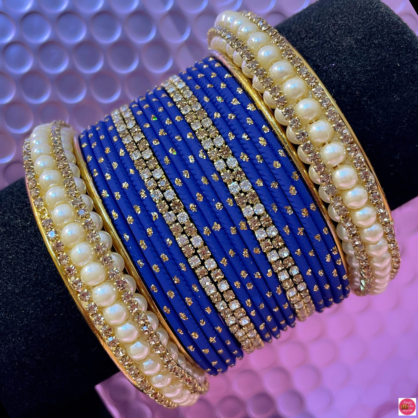 Pearl Zirconia Metal Bangles Sets- Various Colours