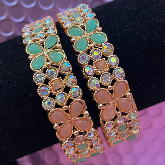 Peachy Mint Green Diamante Flower Metal Karas- Size 2.2