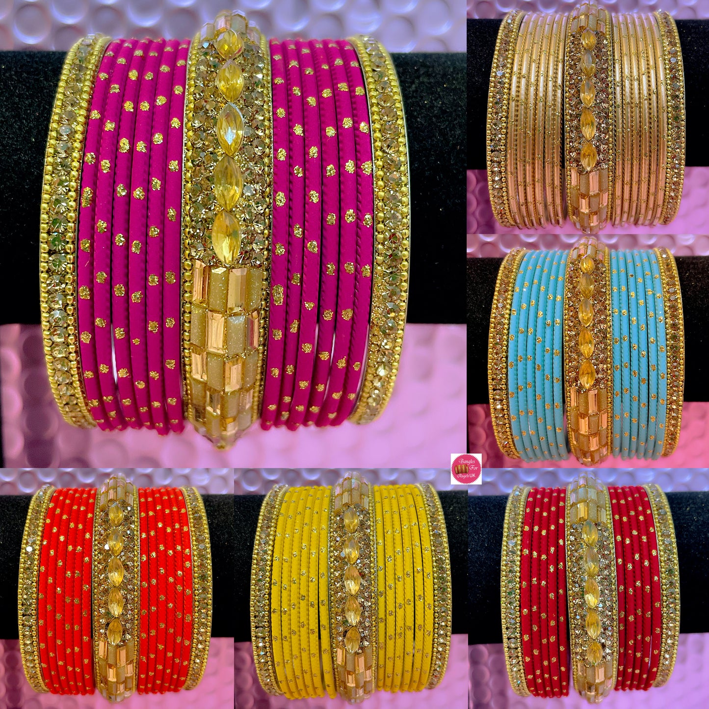 Gold Metal Bangles Sets Various Colours- Size 2.12