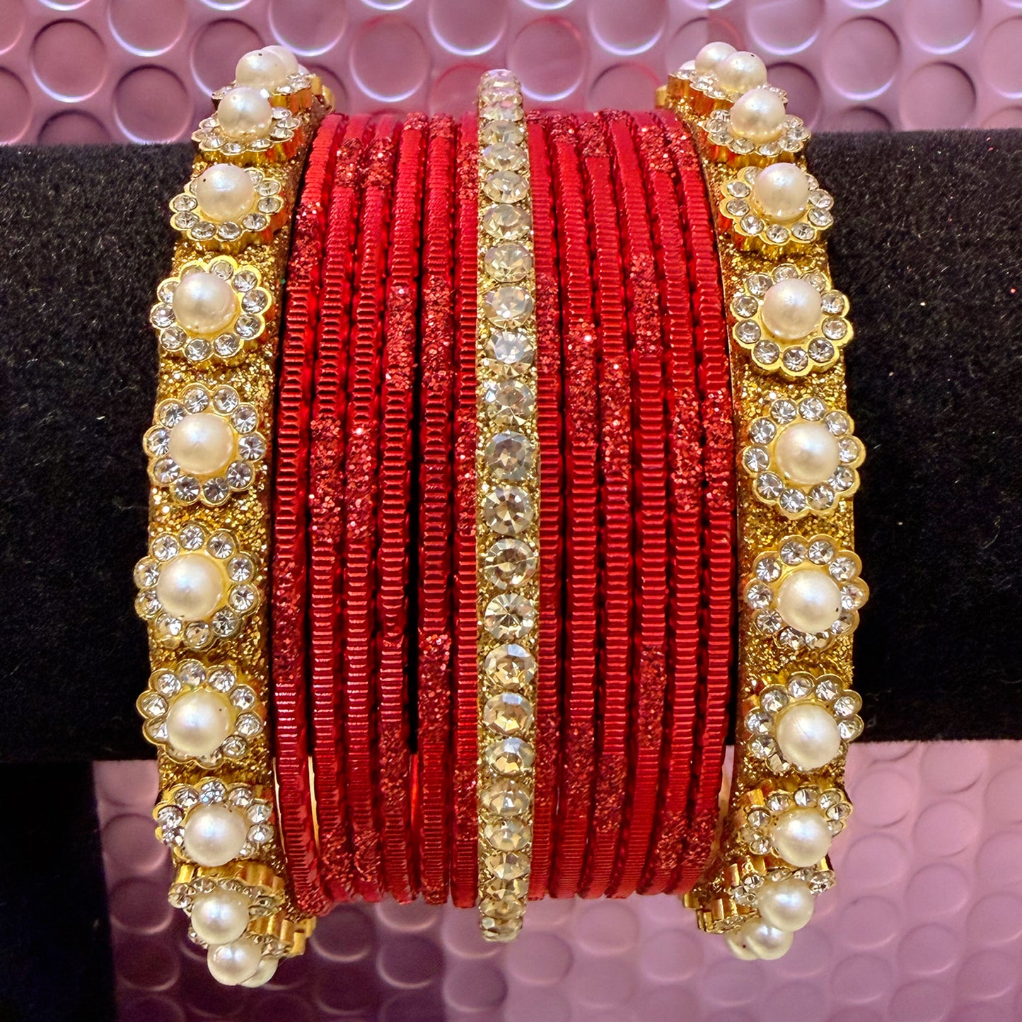 Gold Pearl Metal Bangles Sets In Assorted Colours