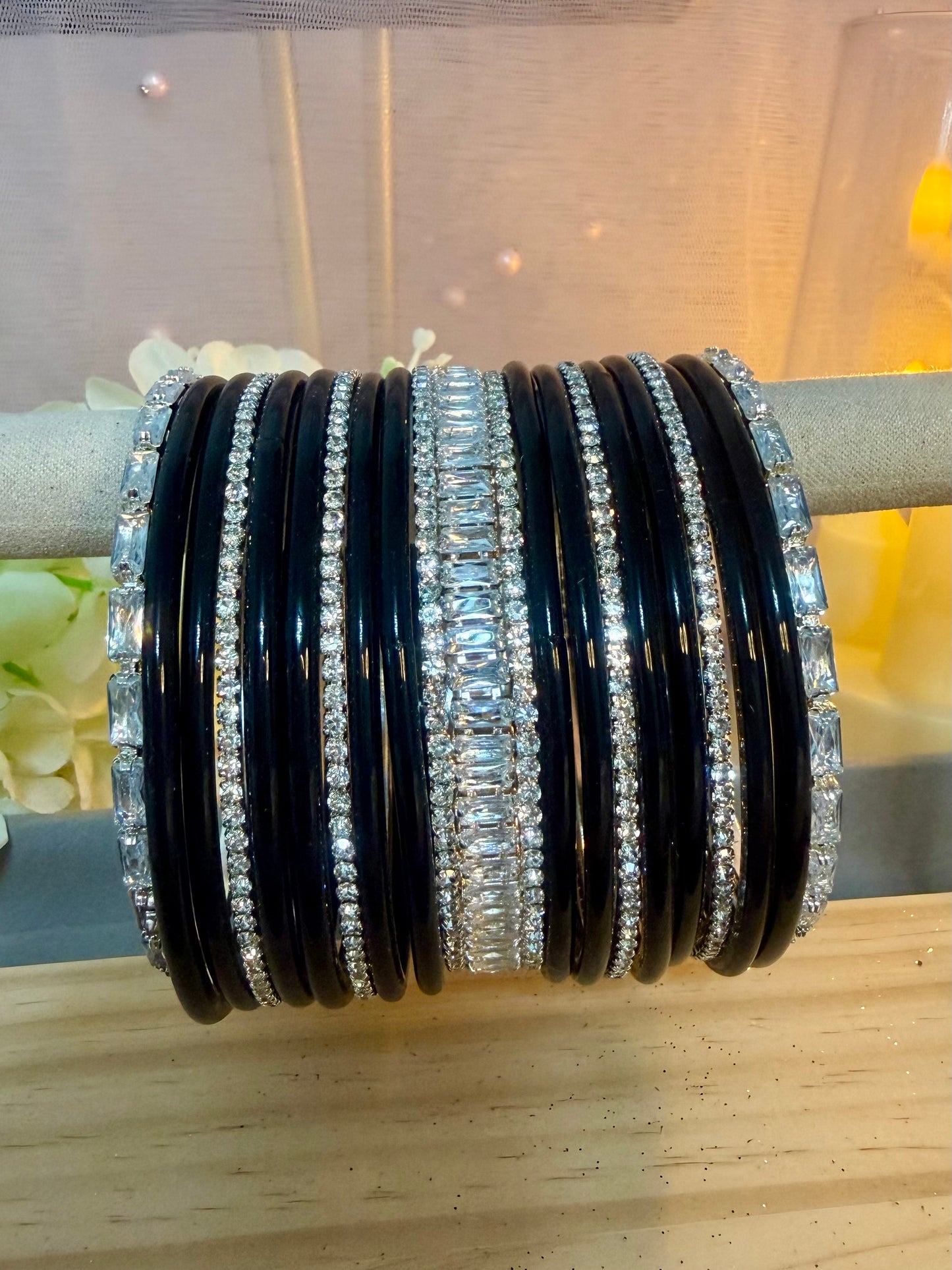 Silver Stone Glass Bangles Sets in various colors