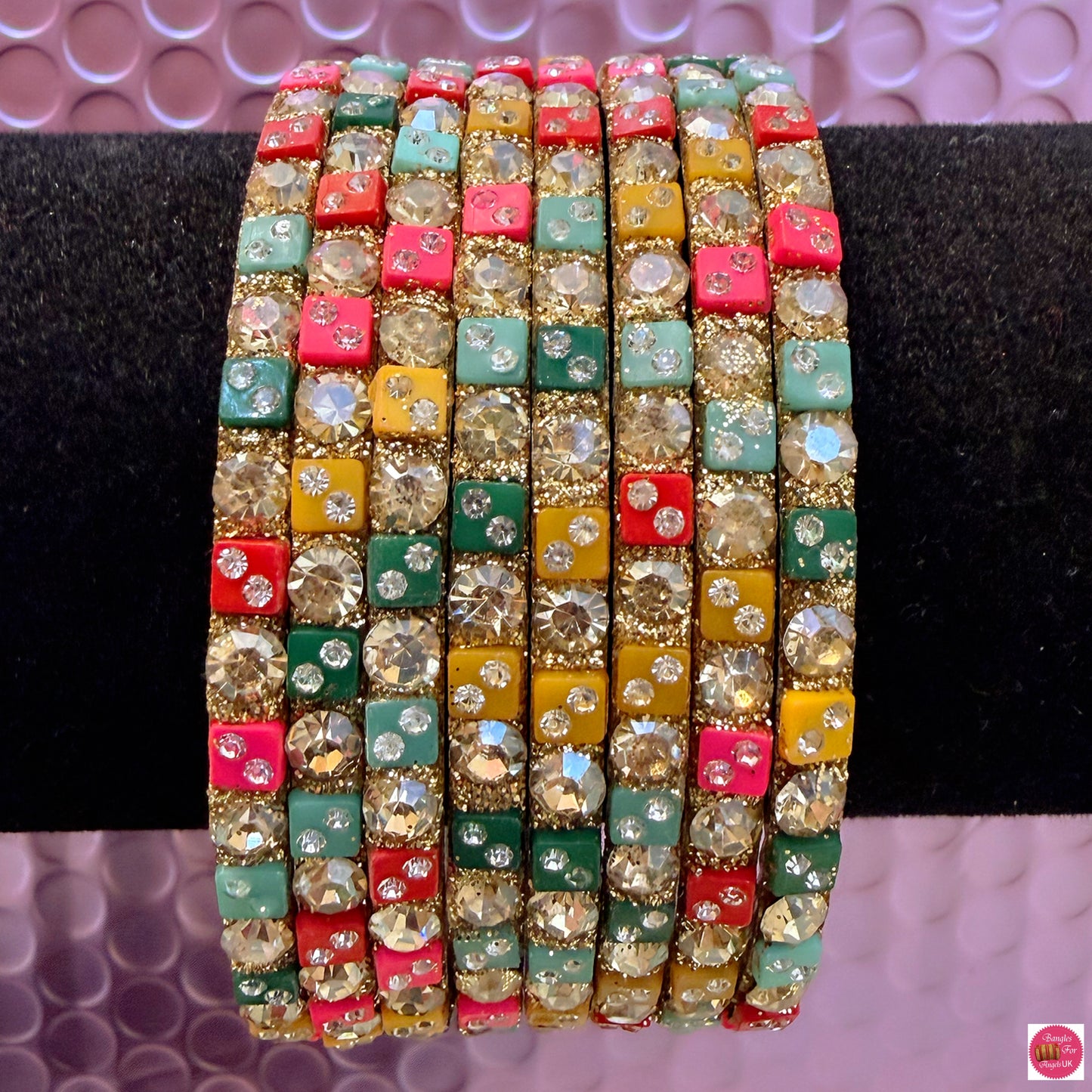 Multicoloured Stone Metal Bangles Set