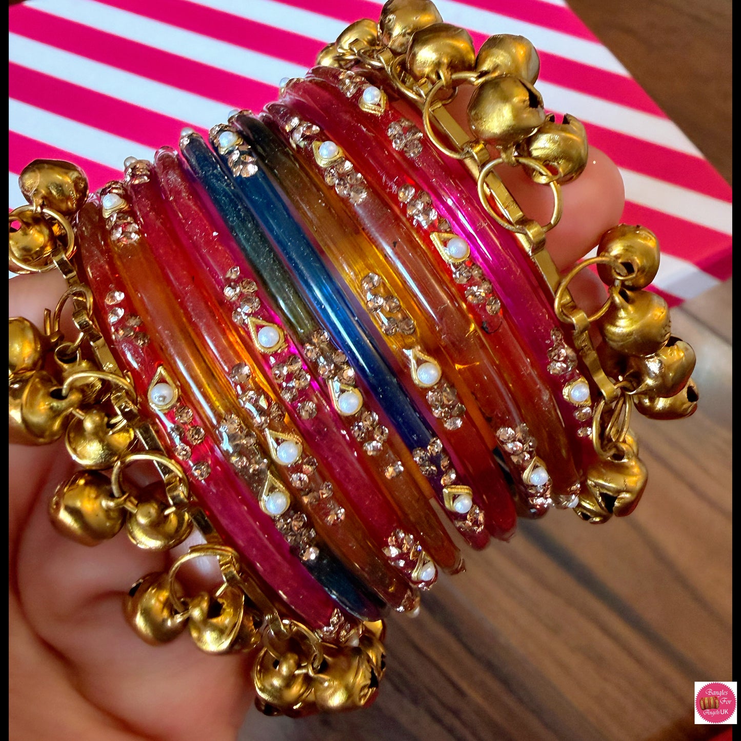 Multicoloured Ghungro Pearl Glass Bangles Set- Size 2.6/2.8