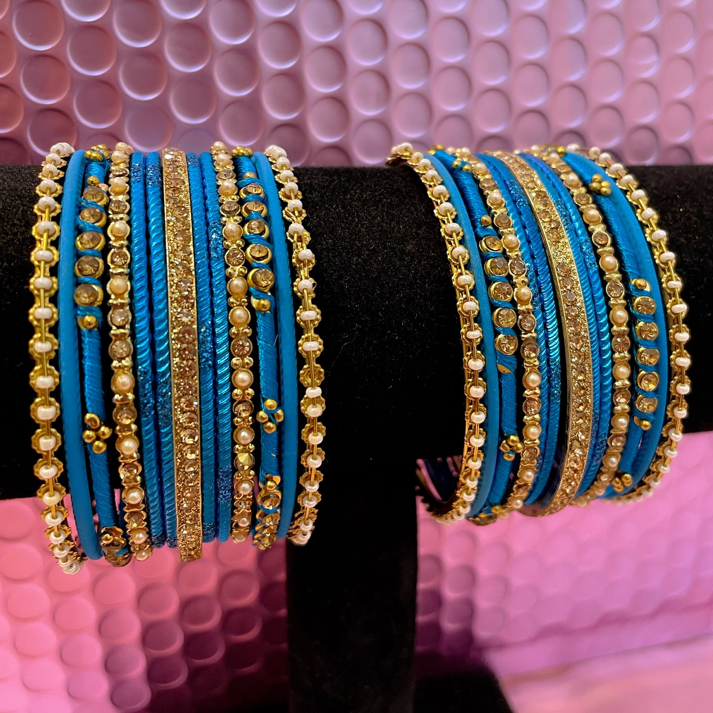 Pearl Thread Metal Bangles Sets- Various Colours