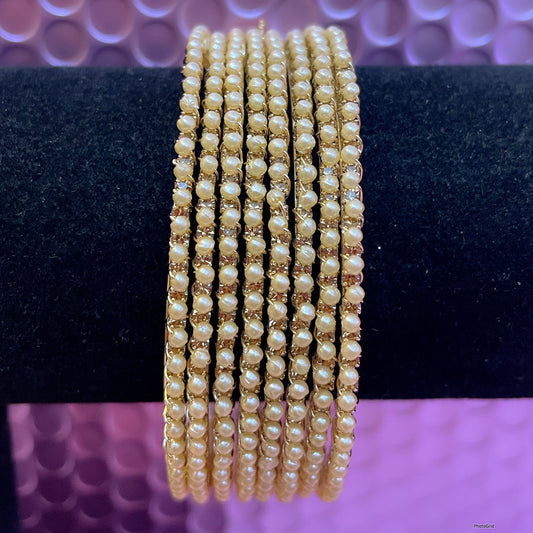 Gold Pearl Metal Bangles- Size 2.2
