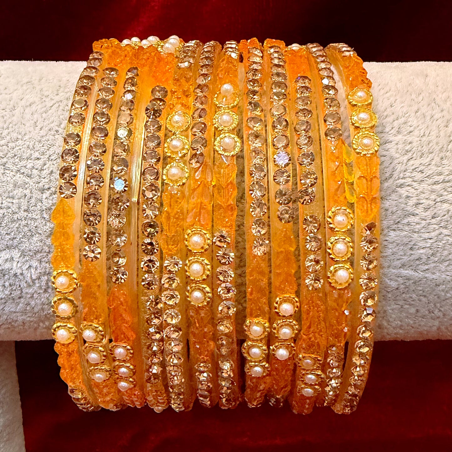Pearl Zirconia Glass Bangles in various colors - Size 2.6