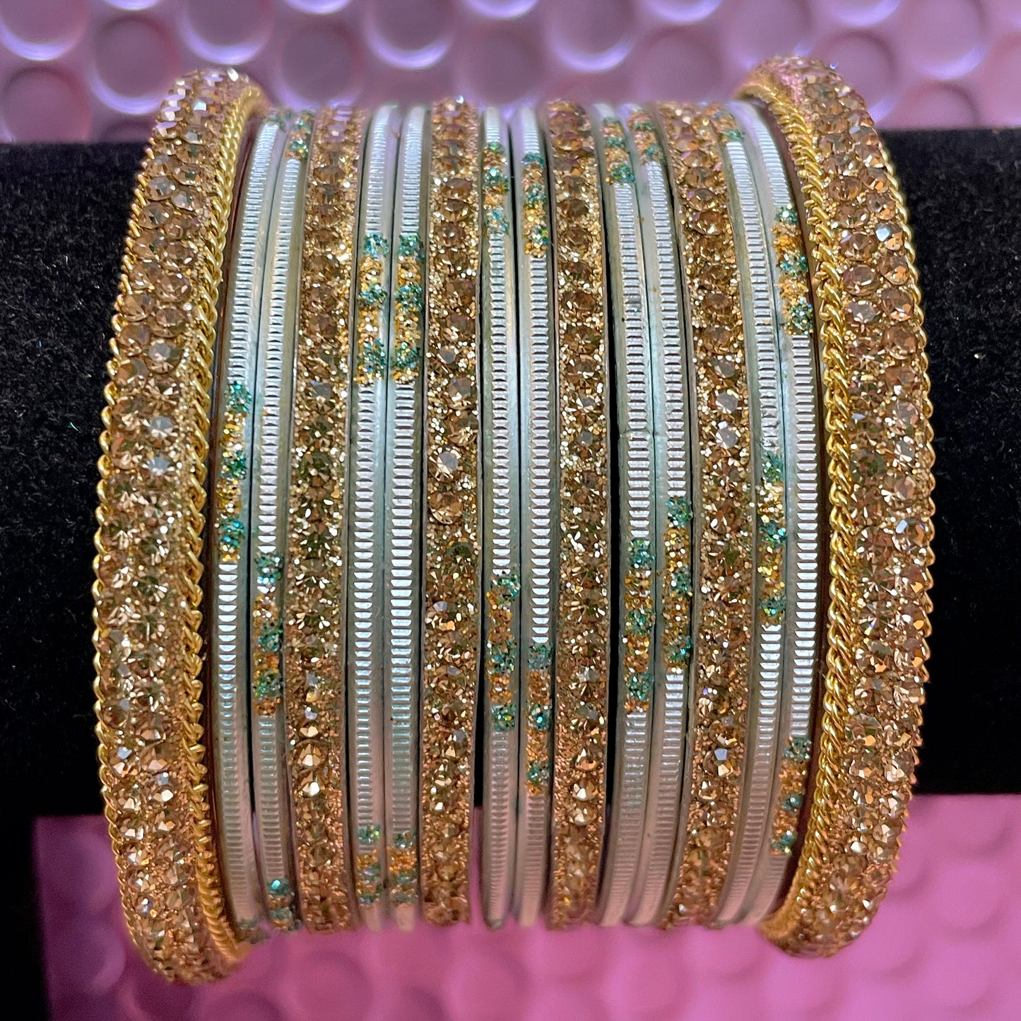 Gold Zirconia Metal Bangles Set- Various Colours