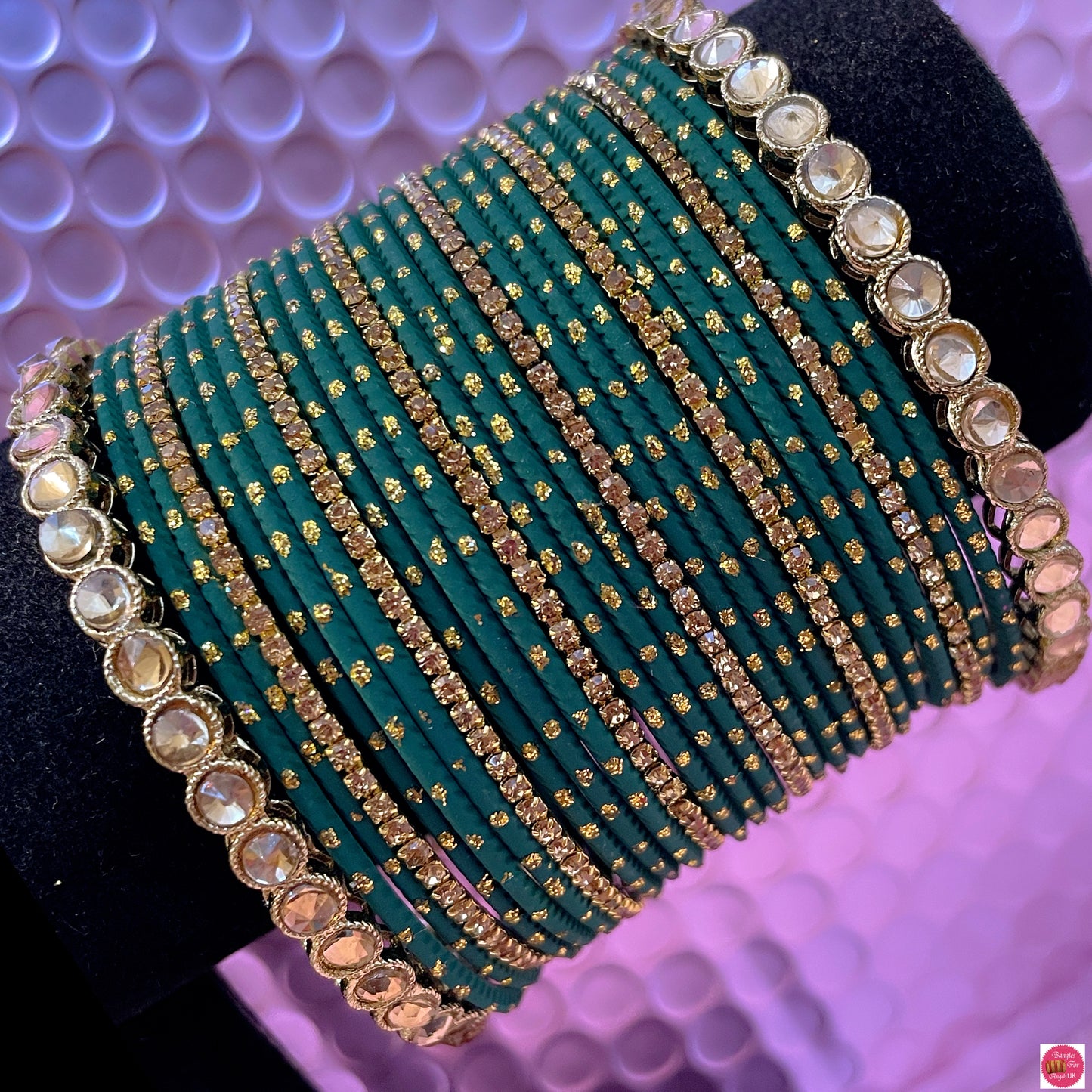 Kundan Metal Bangles Set- Green